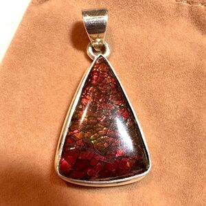 Canadian Red Dragon Scale | Dragon Skin Ammolite Sterling Silver Pendant